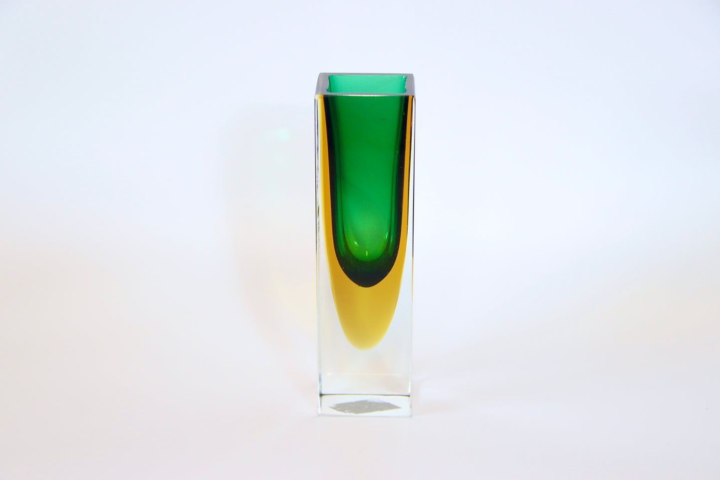 Murano Sommerso Green & Yellow Faceted Glass Vase