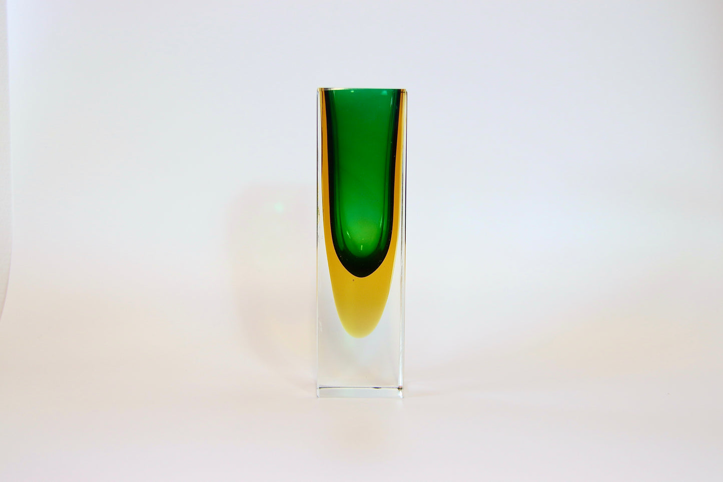 Murano Sommerso Green & Yellow Faceted Glass Vase