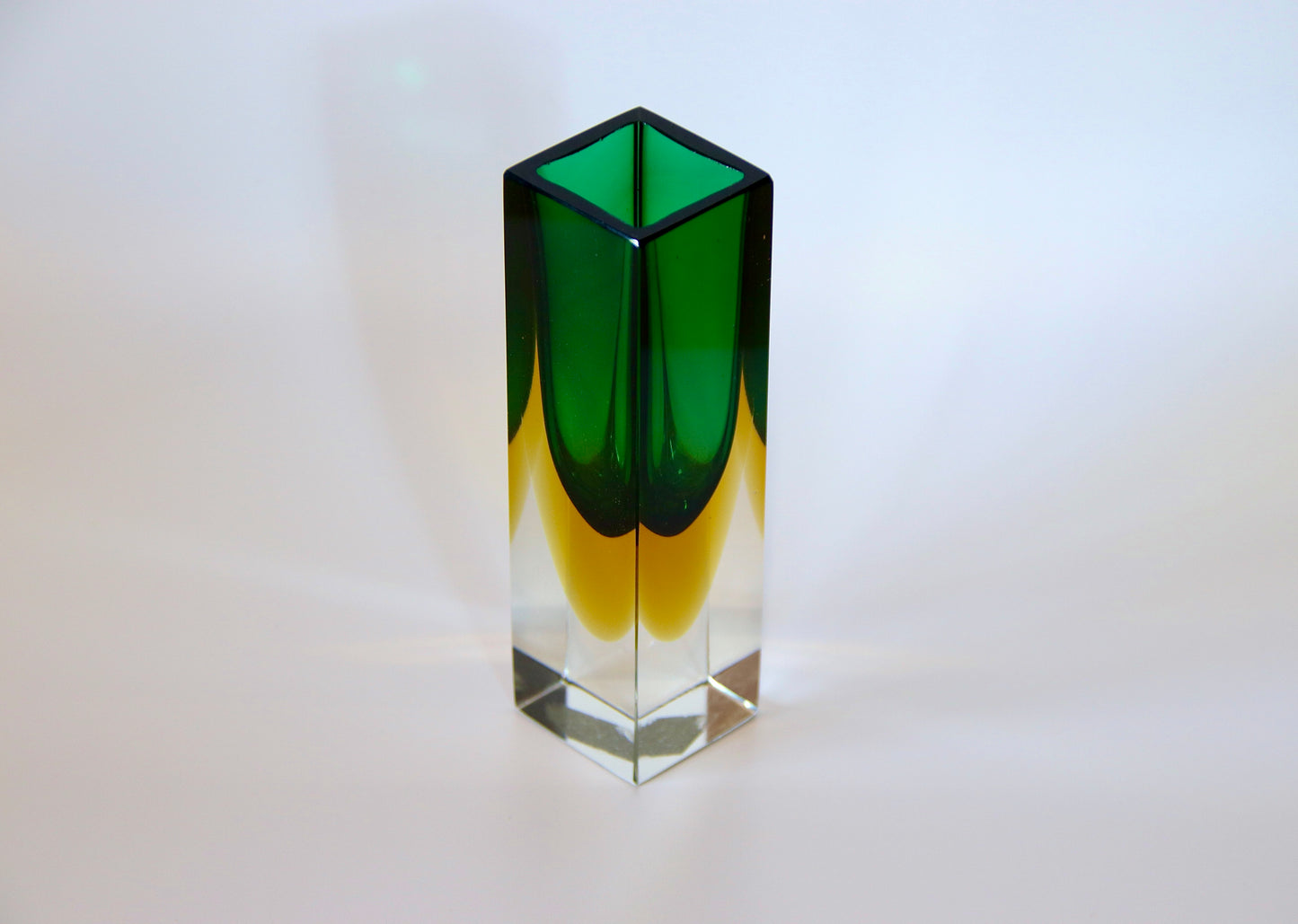 Murano Sommerso Green & Yellow Faceted Glass Vase