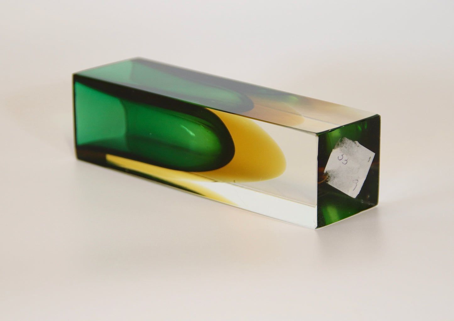 Murano Sommerso Green & Yellow Faceted Glass Vase