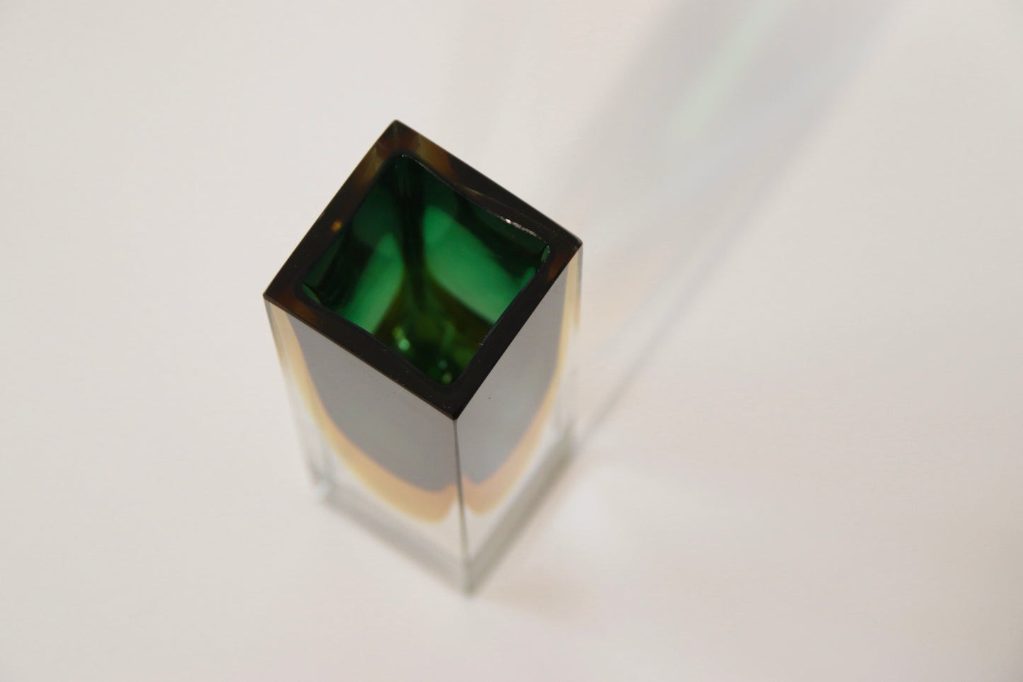 Murano Sommerso Green & Yellow Faceted Glass Vase