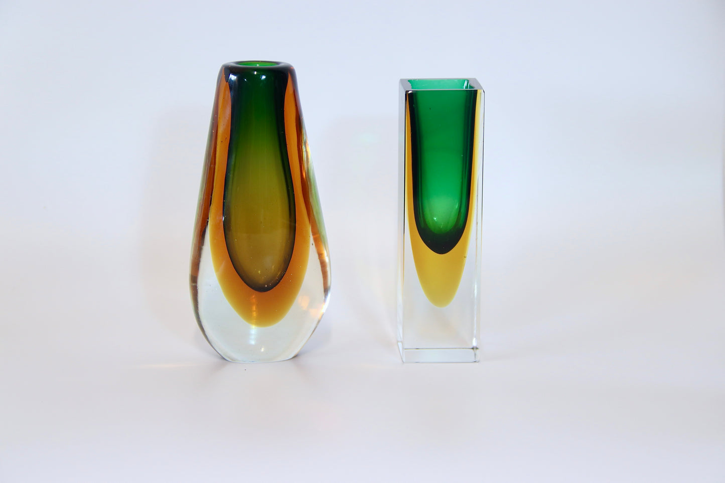 Murano Sommerso Green & Yellow Faceted Glass Vase