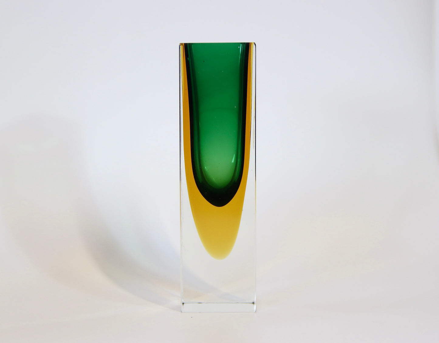 Murano Sommerso Green & Yellow Faceted Glass Vase
