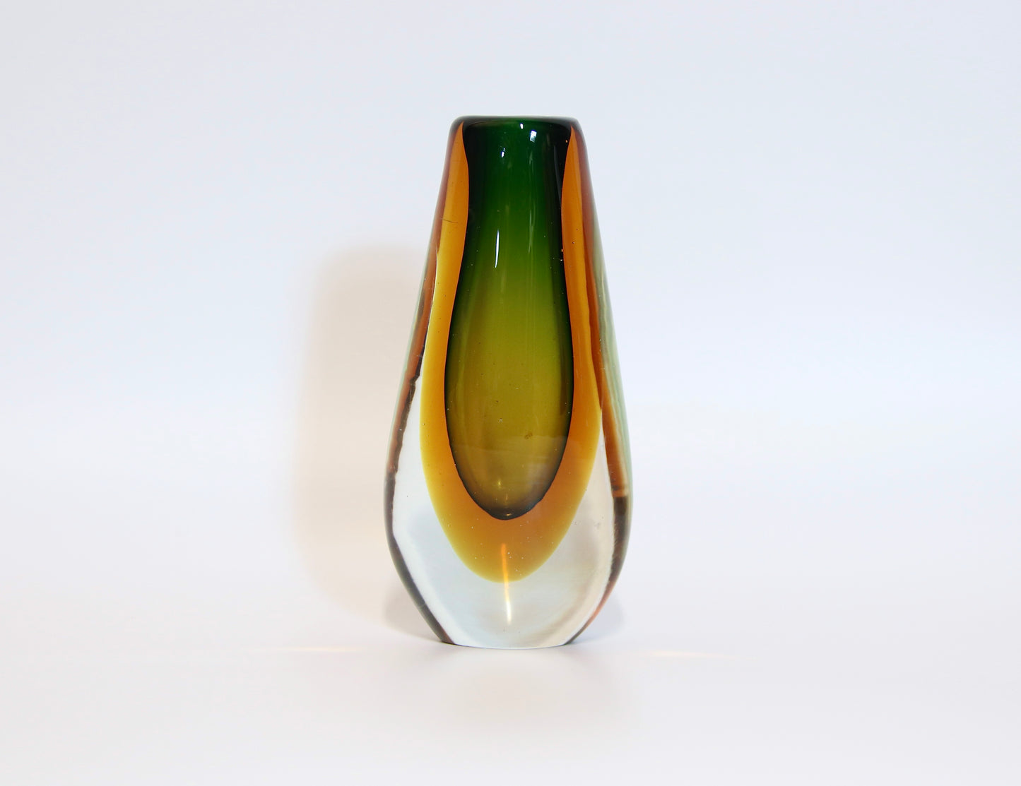 Murano Sommerso Green & Yellow Teardrop Glass Vase