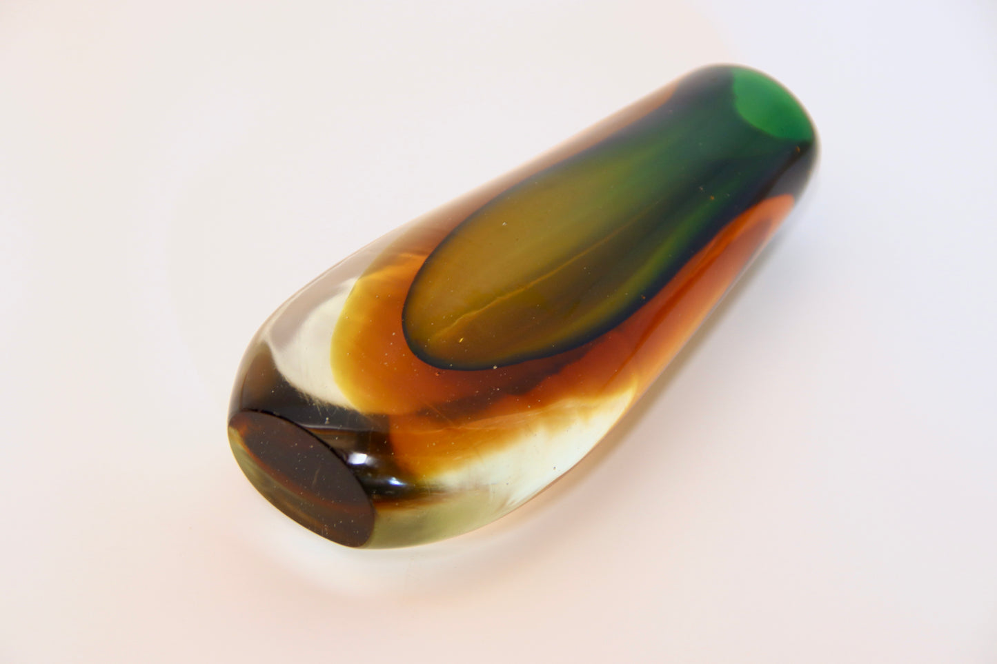 Murano Sommerso Green & Yellow Teardrop Glass Vase