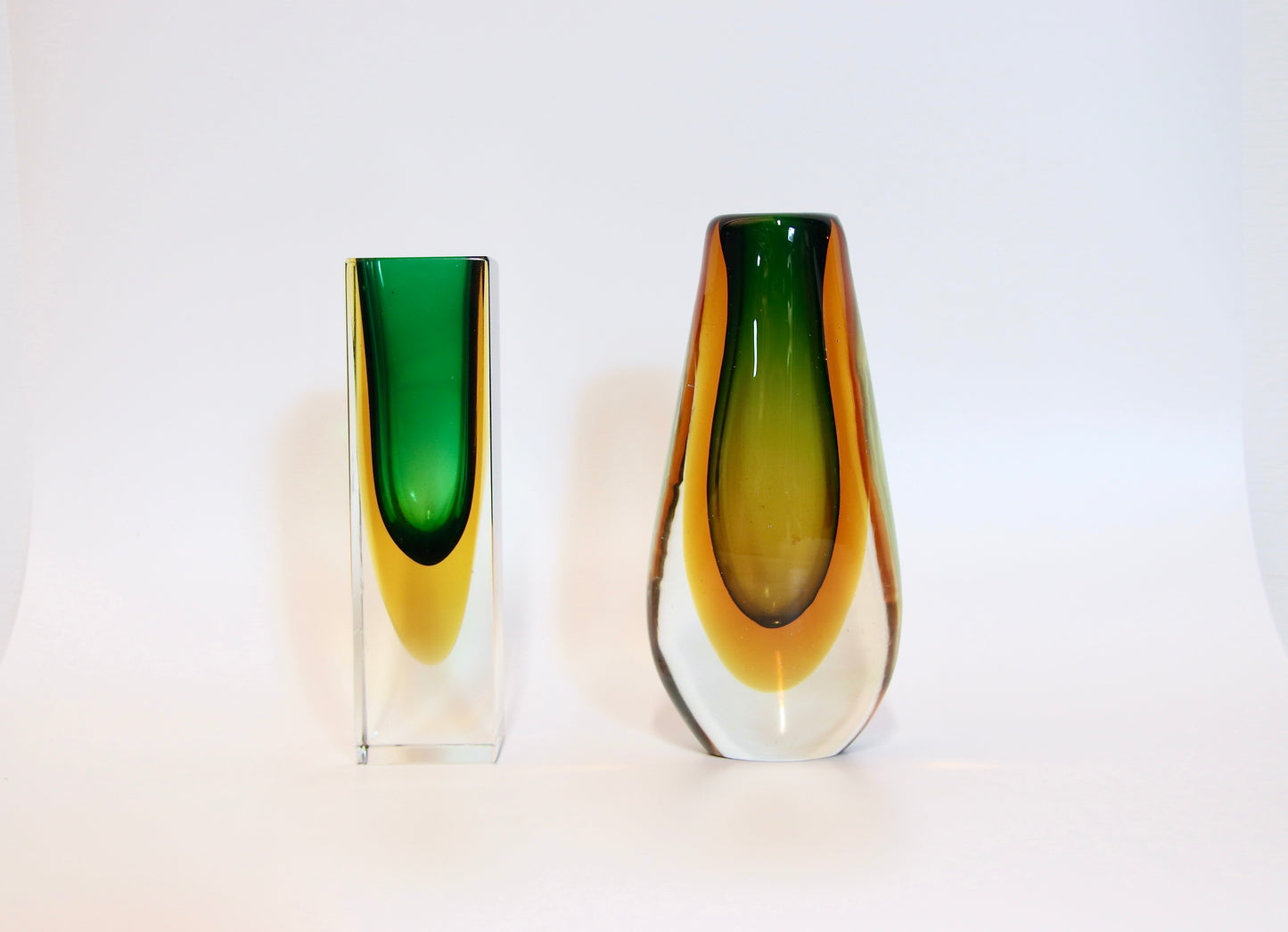 Murano Sommerso Green & Yellow Teardrop Glass Vase