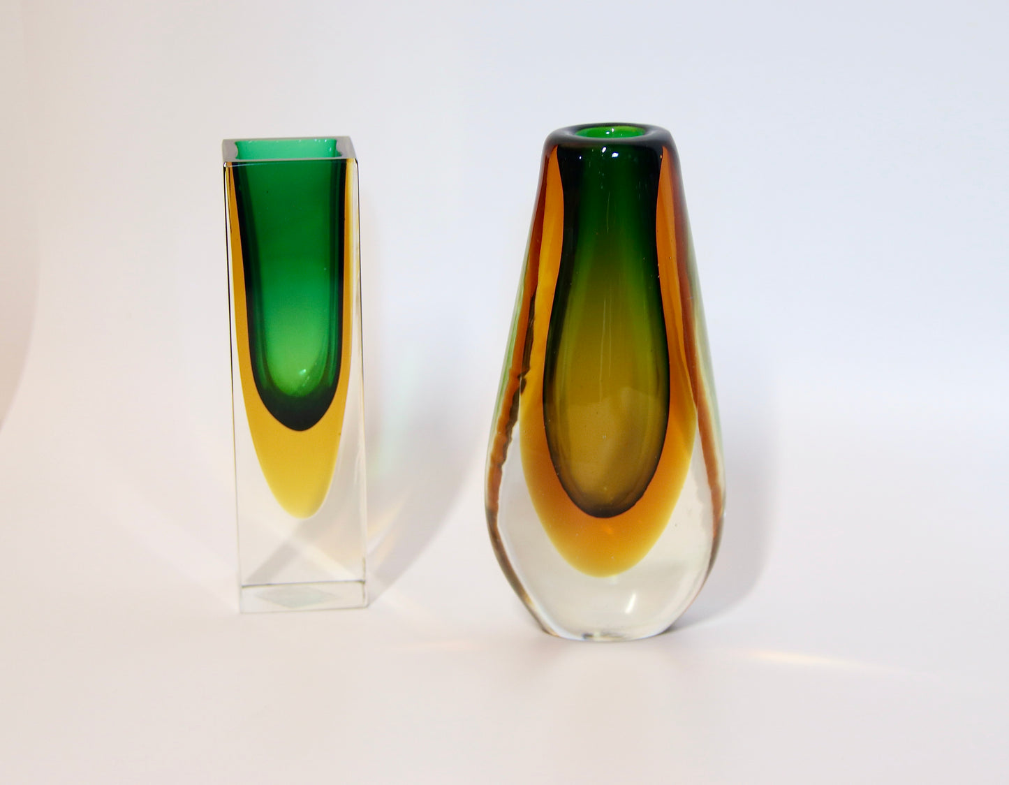 Murano Sommerso Green & Yellow Teardrop Glass Vase