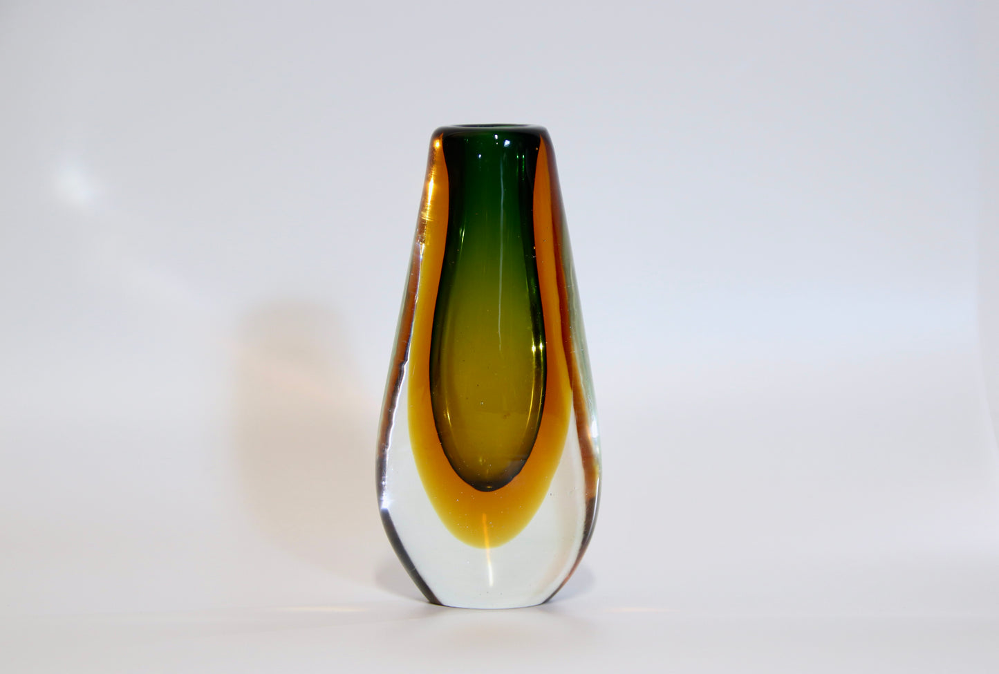 Murano Sommerso Green & Yellow Teardrop Glass Vase