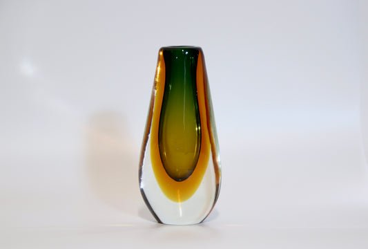Murano Sommerso Green & Yellow Teardrop Glass Vase