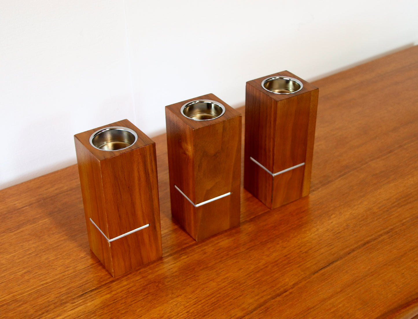 Vintage Modernist Danish Candle Holders - Teak & Aluminium