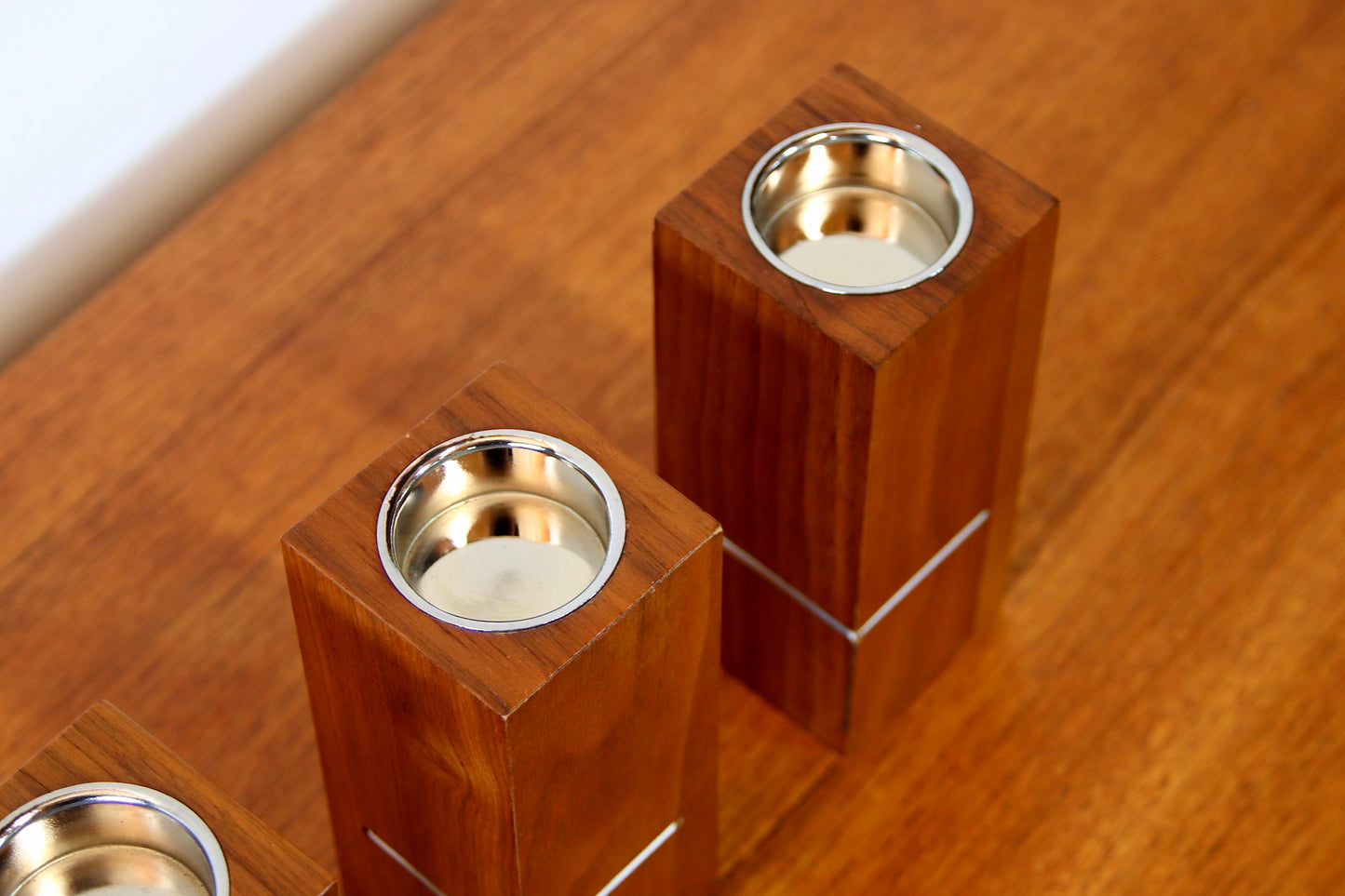 Vintage Modernist Danish Candle Holders - Teak & Aluminium