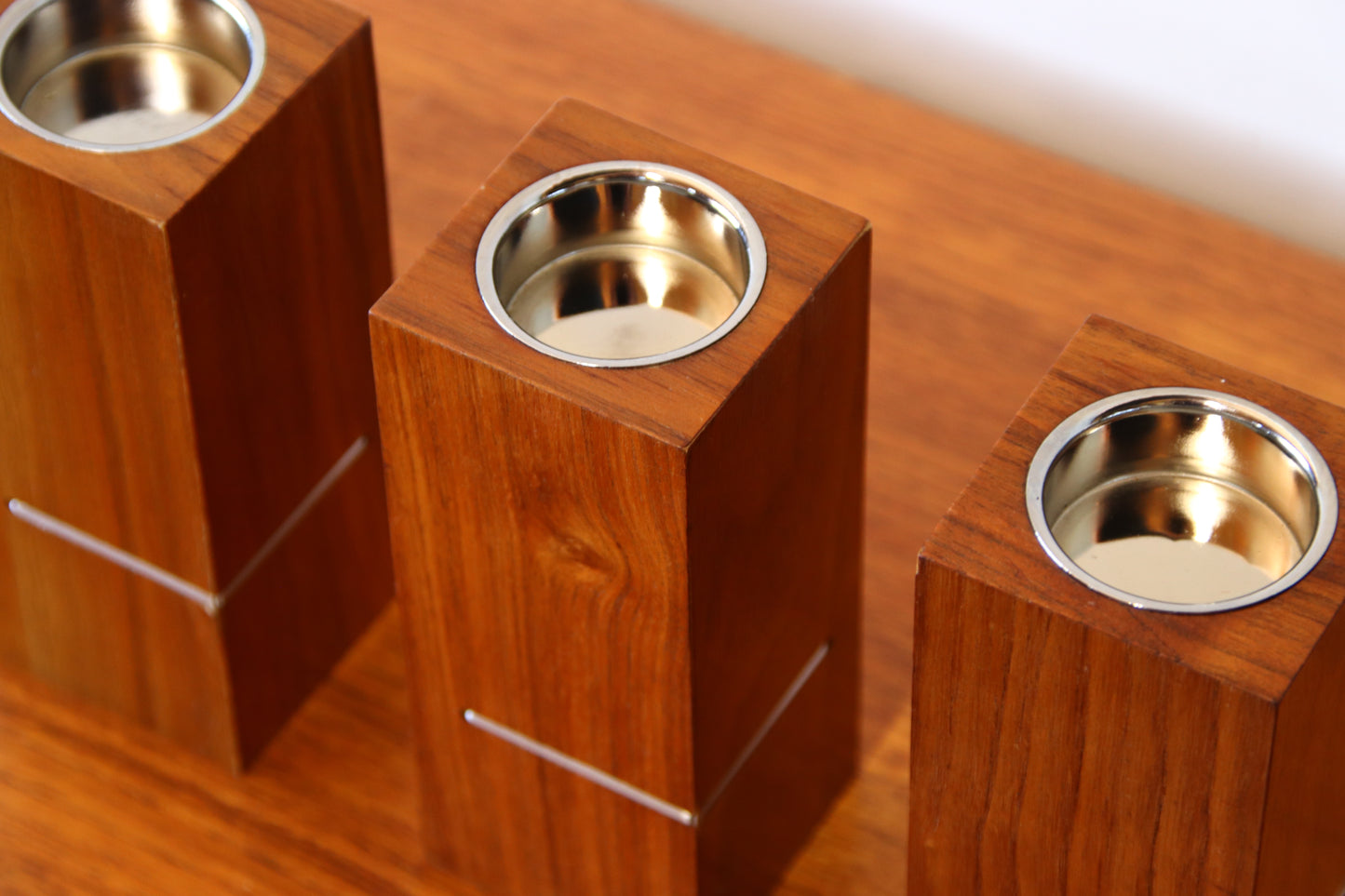 Vintage Modernist Danish Candle Holders - Teak & Aluminium