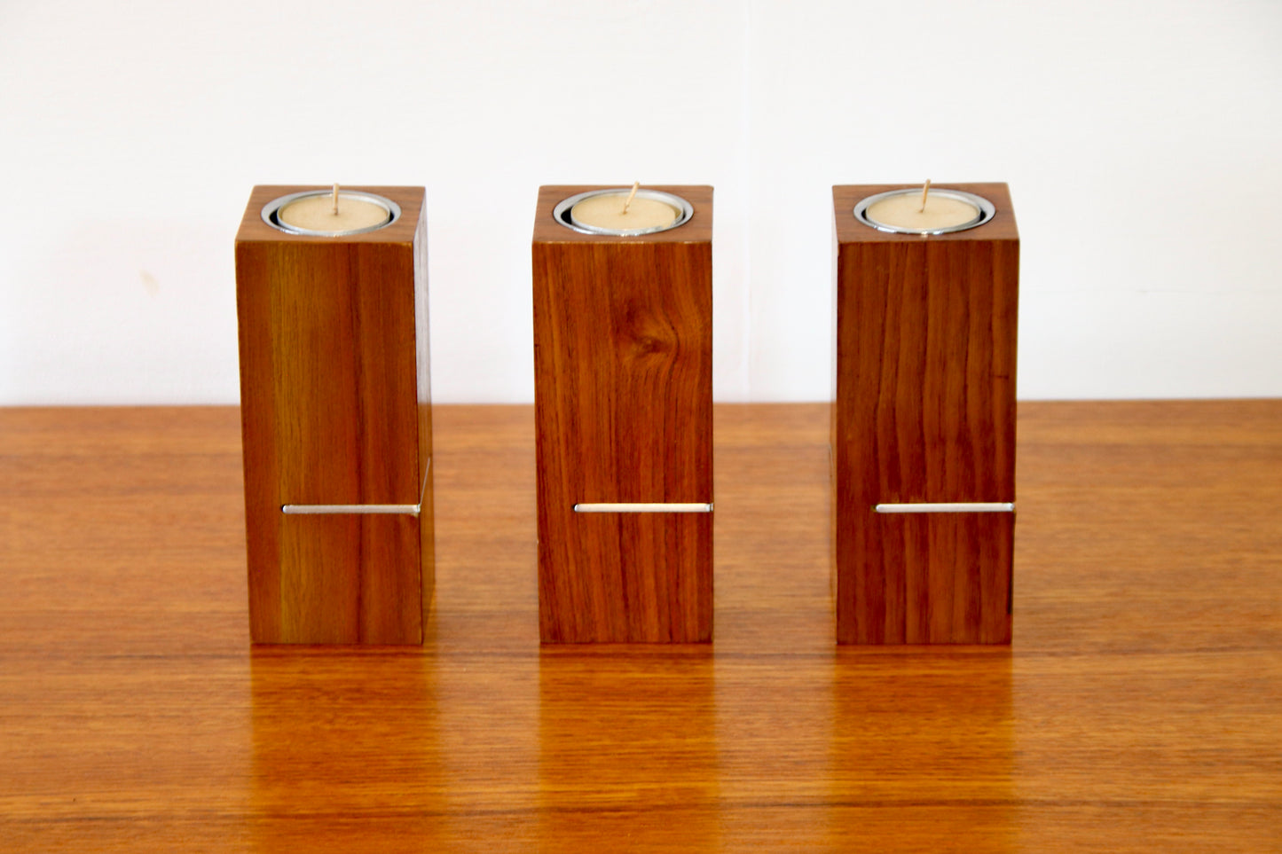Vintage Modernist Danish Candle Holders - Teak & Aluminium
