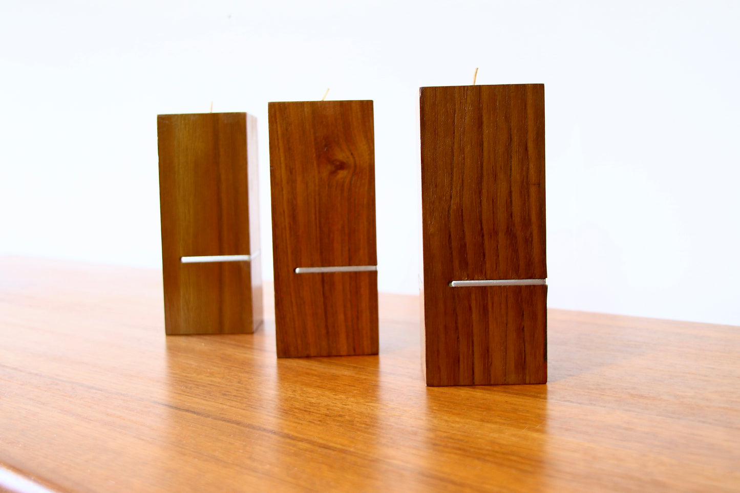 Vintage Modernist Danish Candle Holders - Teak & Aluminium