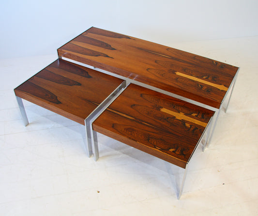 Merrow Associates Rosewood & Chrome Nest Tables c.1970