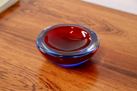 Murano Sommerso Blue & Red Geode Bowl / Dish
