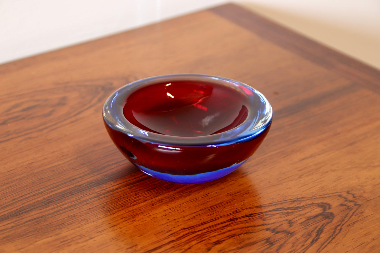 Murano Sommerso Blue & Red Geode Bowl / Dish