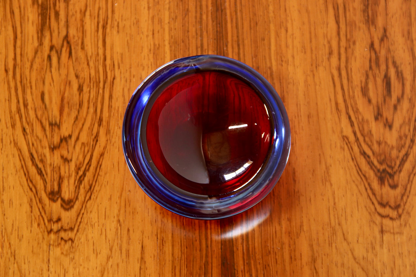 Murano Sommerso Blue & Red Geode Bowl / Dish