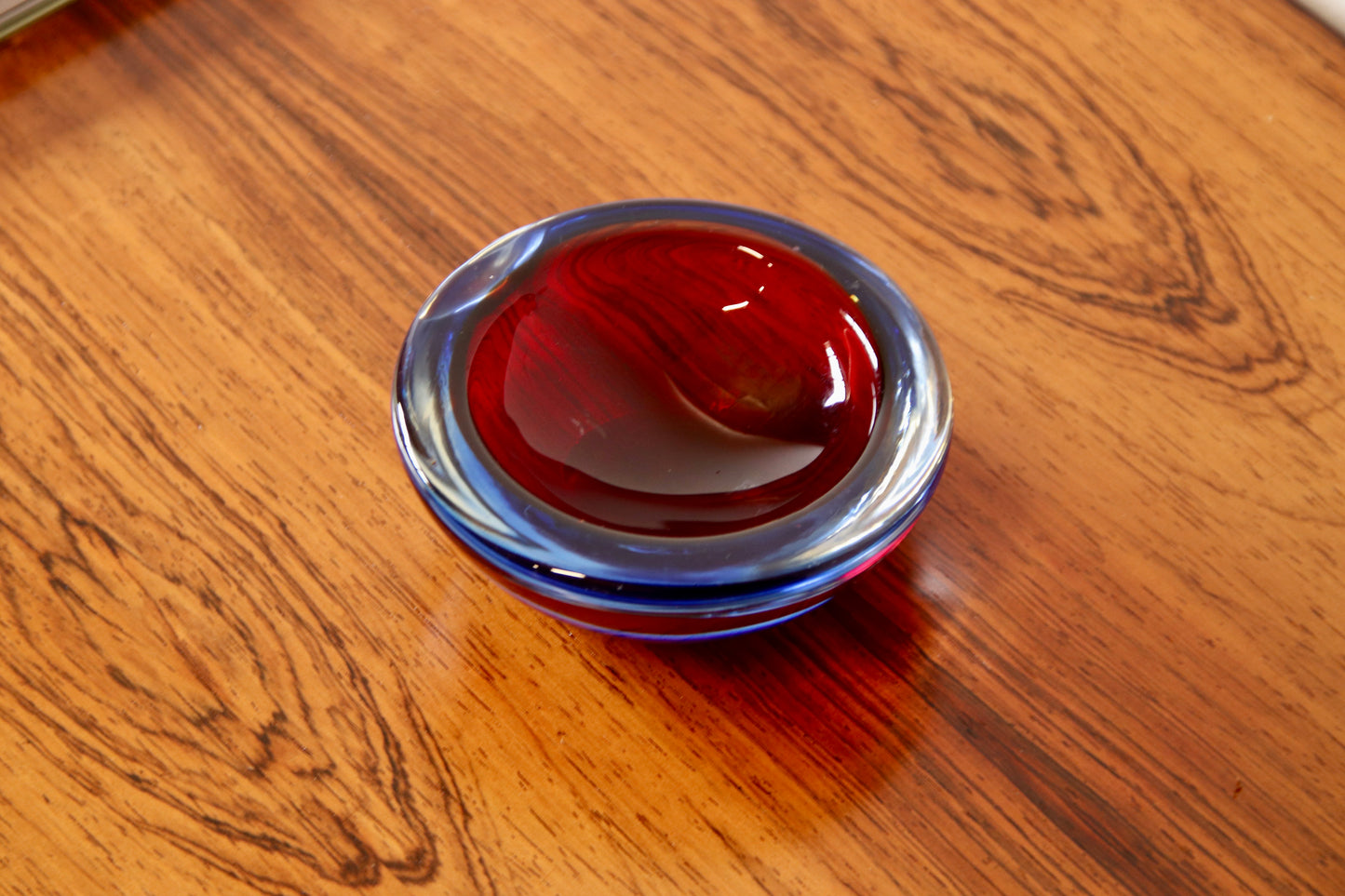 Murano Sommerso Blue & Red Geode Bowl / Dish