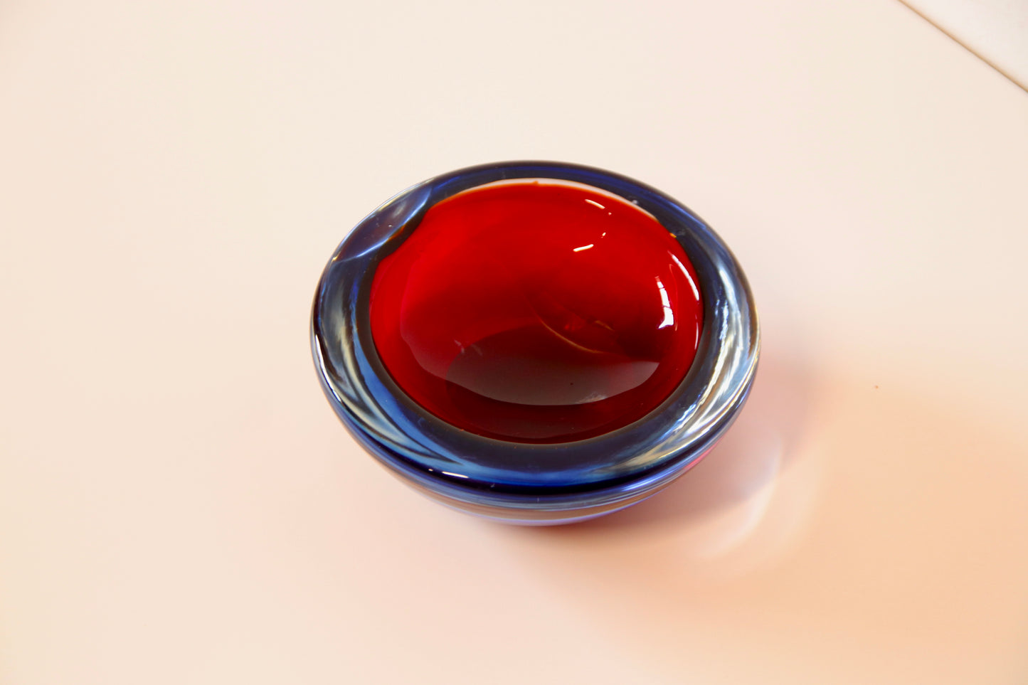Murano Sommerso Blue & Red Geode Bowl / Dish