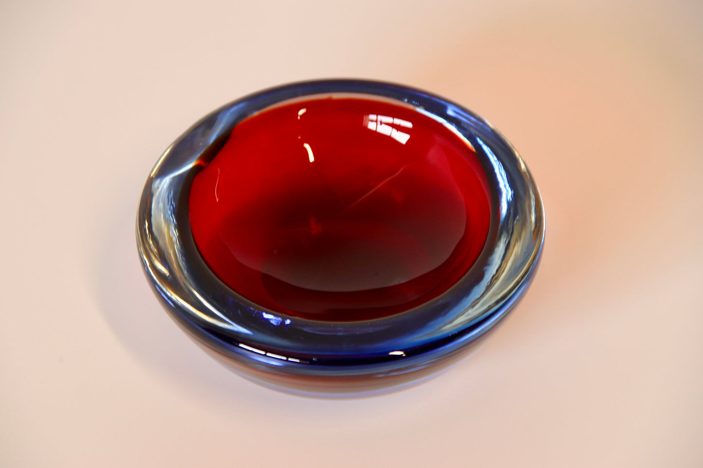 Murano Sommerso Blue & Red Geode Bowl / Dish