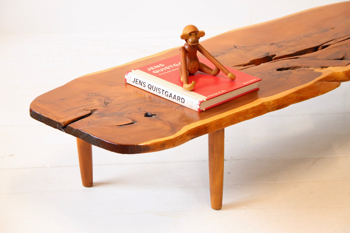 Large Solid Yew Live Edge Coffee Table / Low Bench c.1960