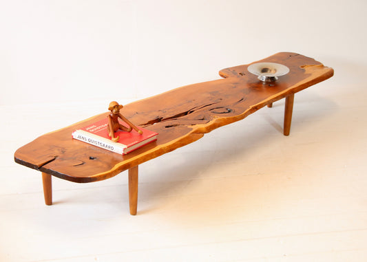 Large Solid Yew Live Edge Coffee Table / Low Bench c.1960