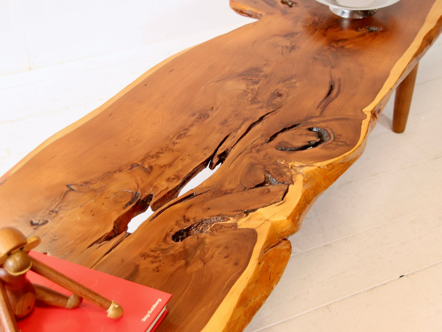 Large Solid Yew Live Edge Coffee Table / Low Bench c.1960