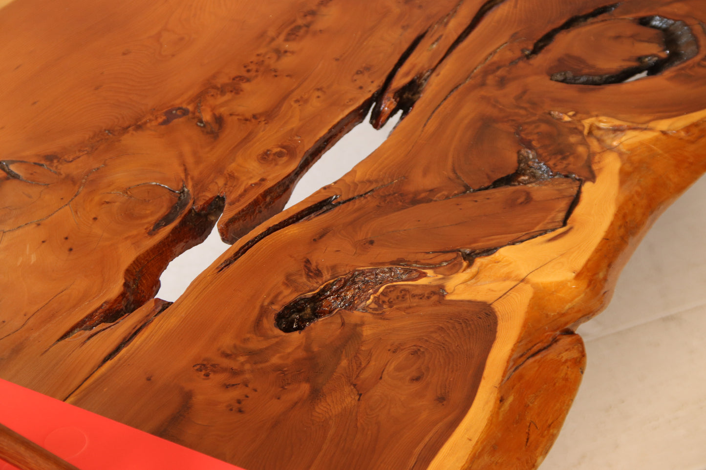 Large Solid Yew Live Edge Coffee Table / Low Bench c.1960