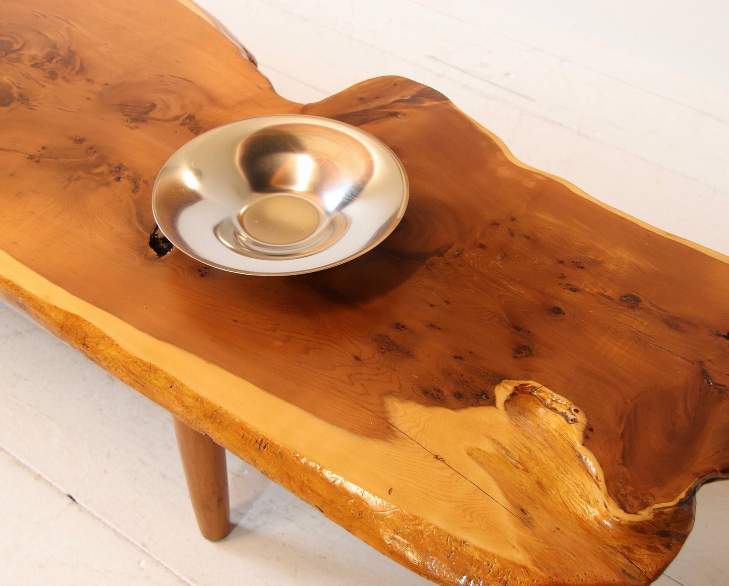 Large Solid Yew Live Edge Coffee Table / Low Bench c.1960