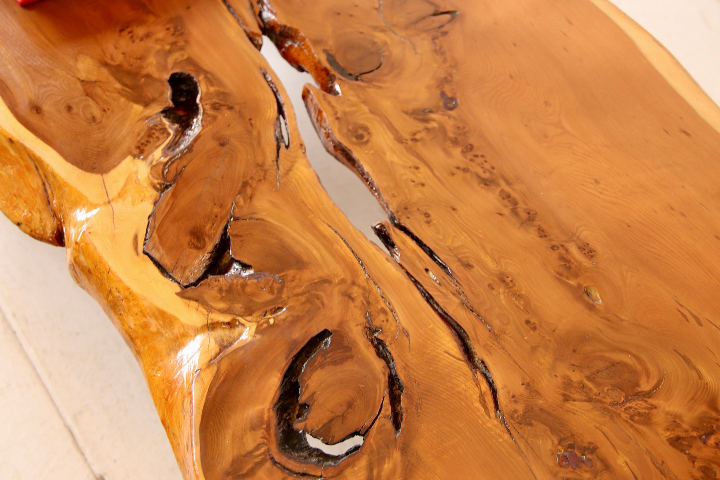 Large Solid Yew Live Edge Coffee Table / Low Bench c.1960