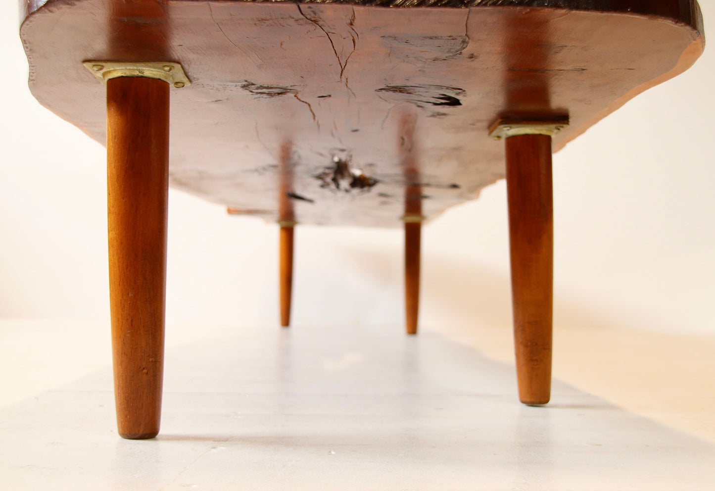Large Solid Yew Live Edge Coffee Table / Low Bench c.1960