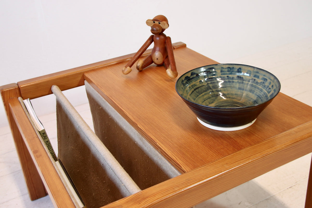 Vintage Ikea Pine and Linen Magazine Coffee Table by Karin Mobring