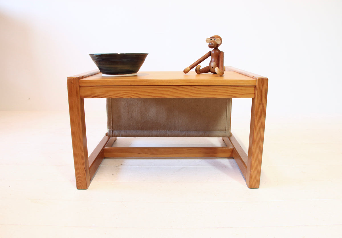 Vintage Ikea Pine and Linen Magazine Coffee Table by Karin Mobring