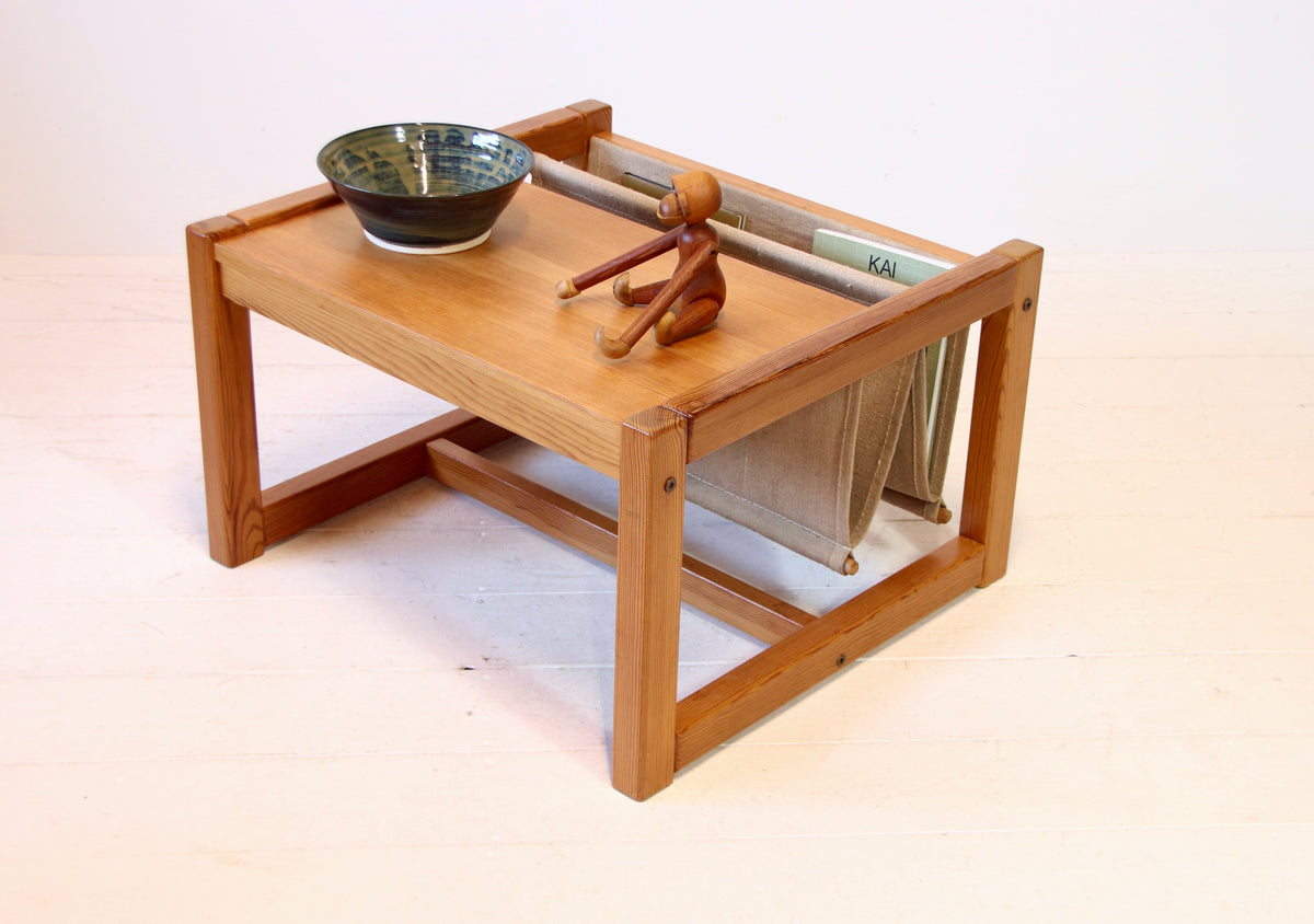 Vintage Ikea Pine and Linen Magazine Coffee Table by Karin Mobring