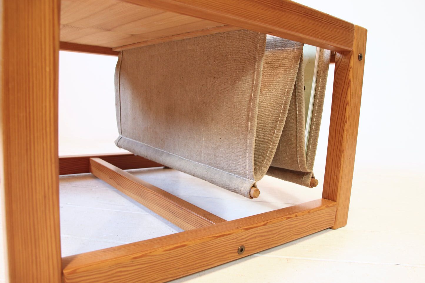 Vintage Ikea Pine and Linen Magazine Coffee Table by Karin Mobring
