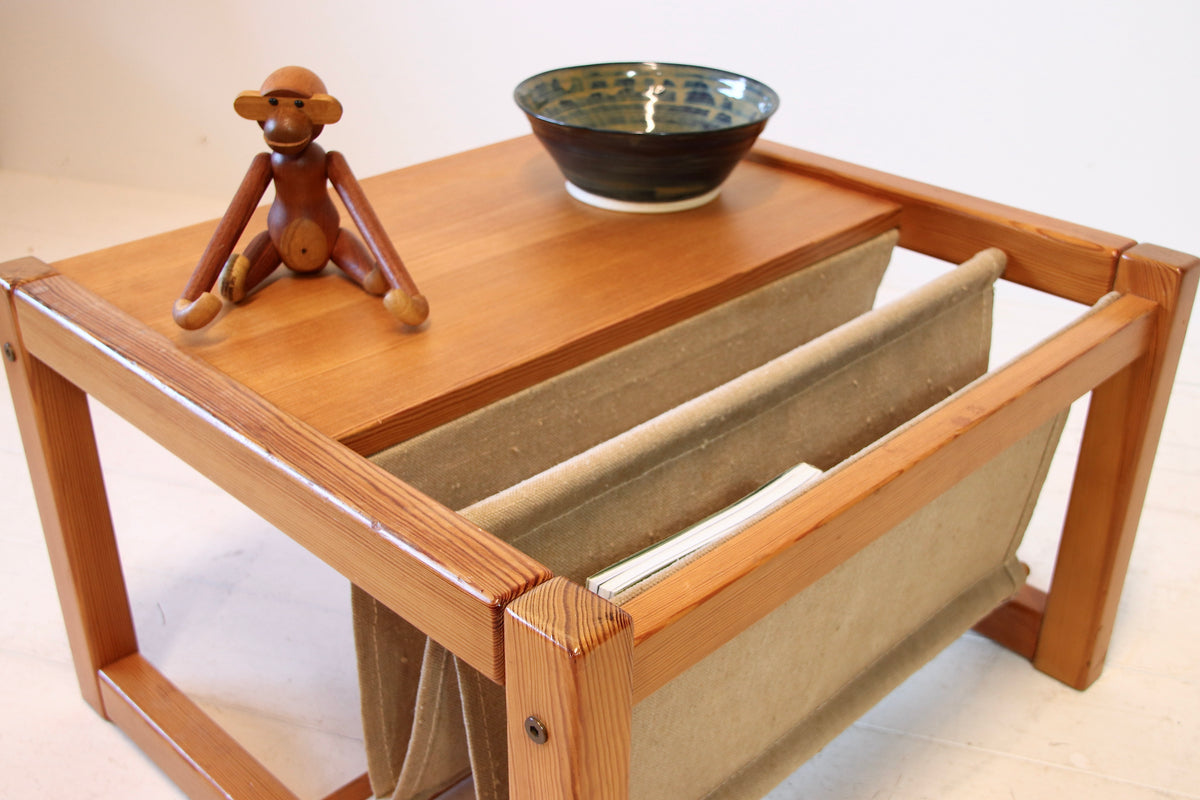 Vintage Ikea Pine and Linen Magazine Coffee Table by Karin Mobring