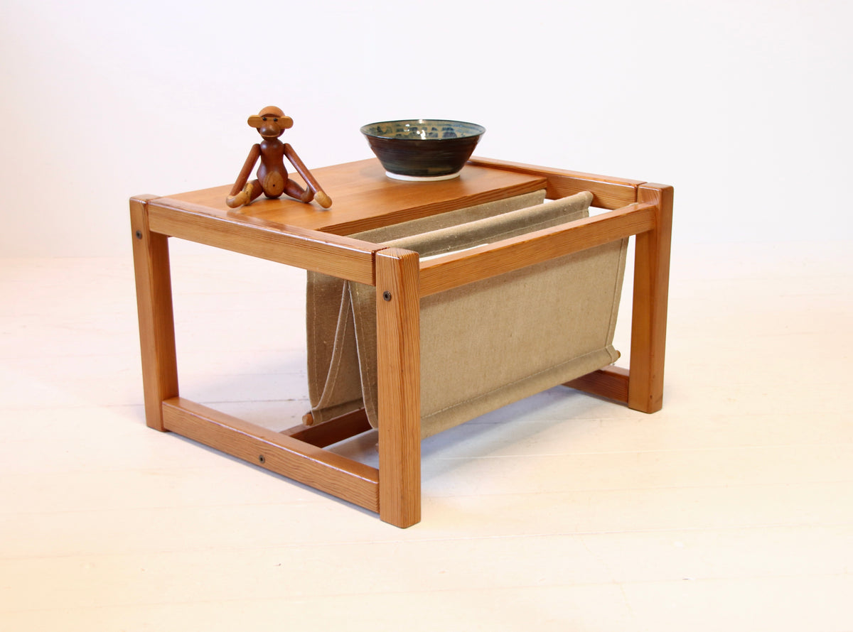 Vintage Ikea Pine and Linen Magazine Coffee Table by Karin Mobring