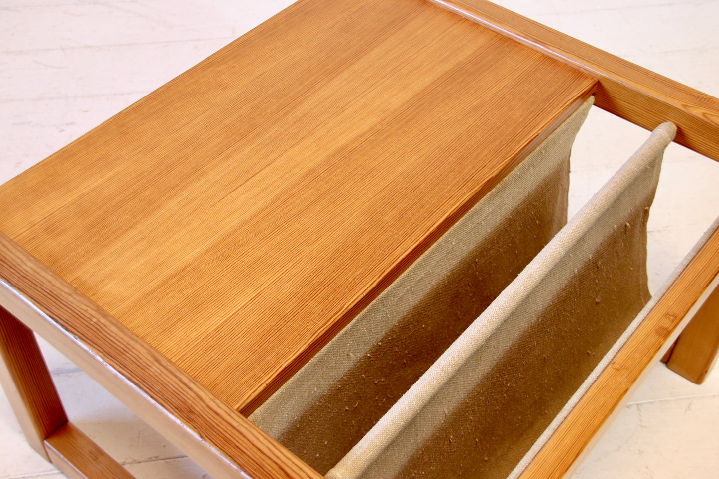Vintage Ikea Pine and Linen Magazine Coffee Table by Karin Mobring