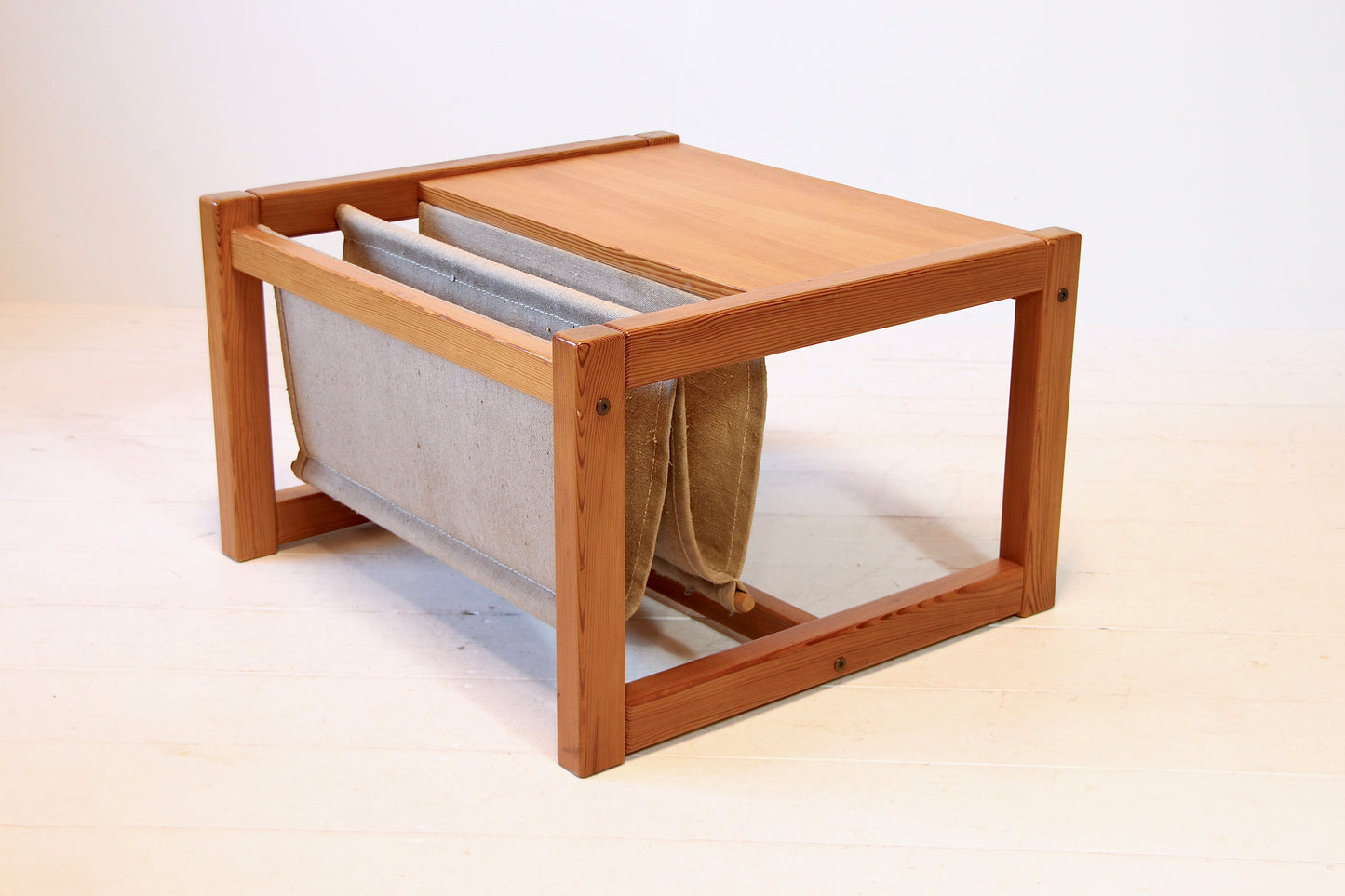 Vintage Ikea Pine and Linen Magazine Coffee Table by Karin Mobring