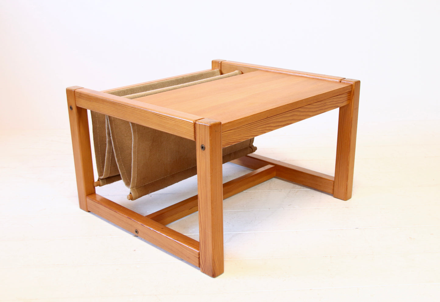 Vintage Ikea Pine and Linen Magazine Coffee Table by Karin Mobring