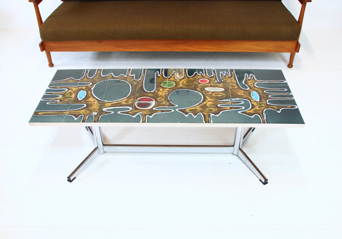 Vintage Belgian Chrome & Tile Coffee Table by Juliette Belarti