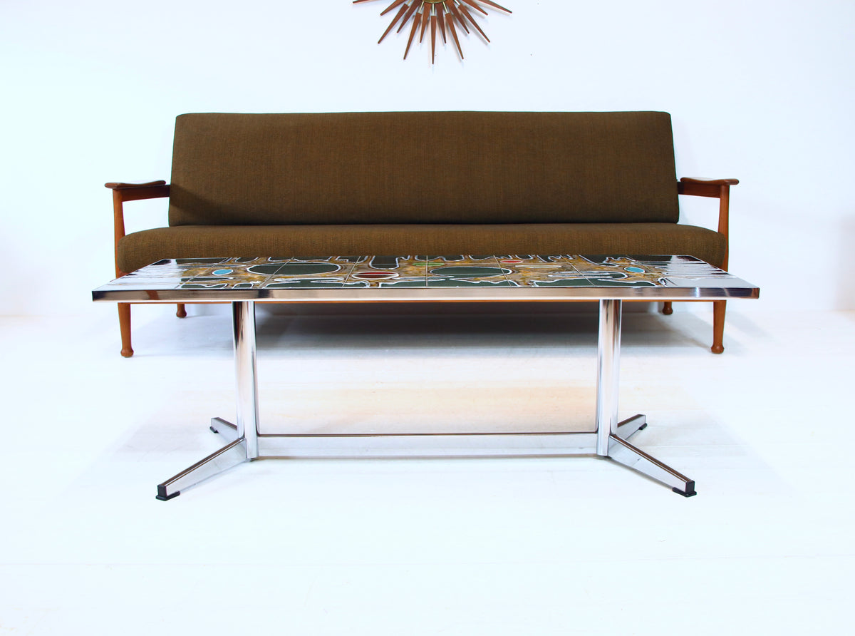 Vintage Belgian Chrome & Tile Coffee Table by Juliette Belarti