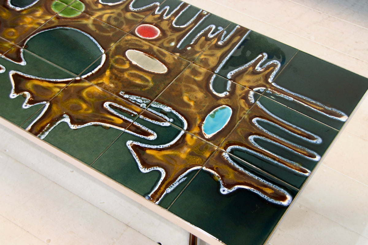 Vintage Belgian Chrome & Tile Coffee Table by Juliette Belarti