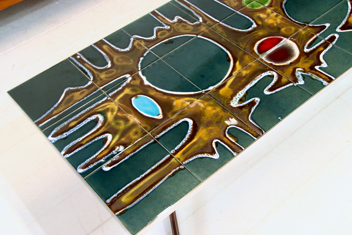 Vintage Belgian Chrome & Tile Coffee Table by Juliette Belarti