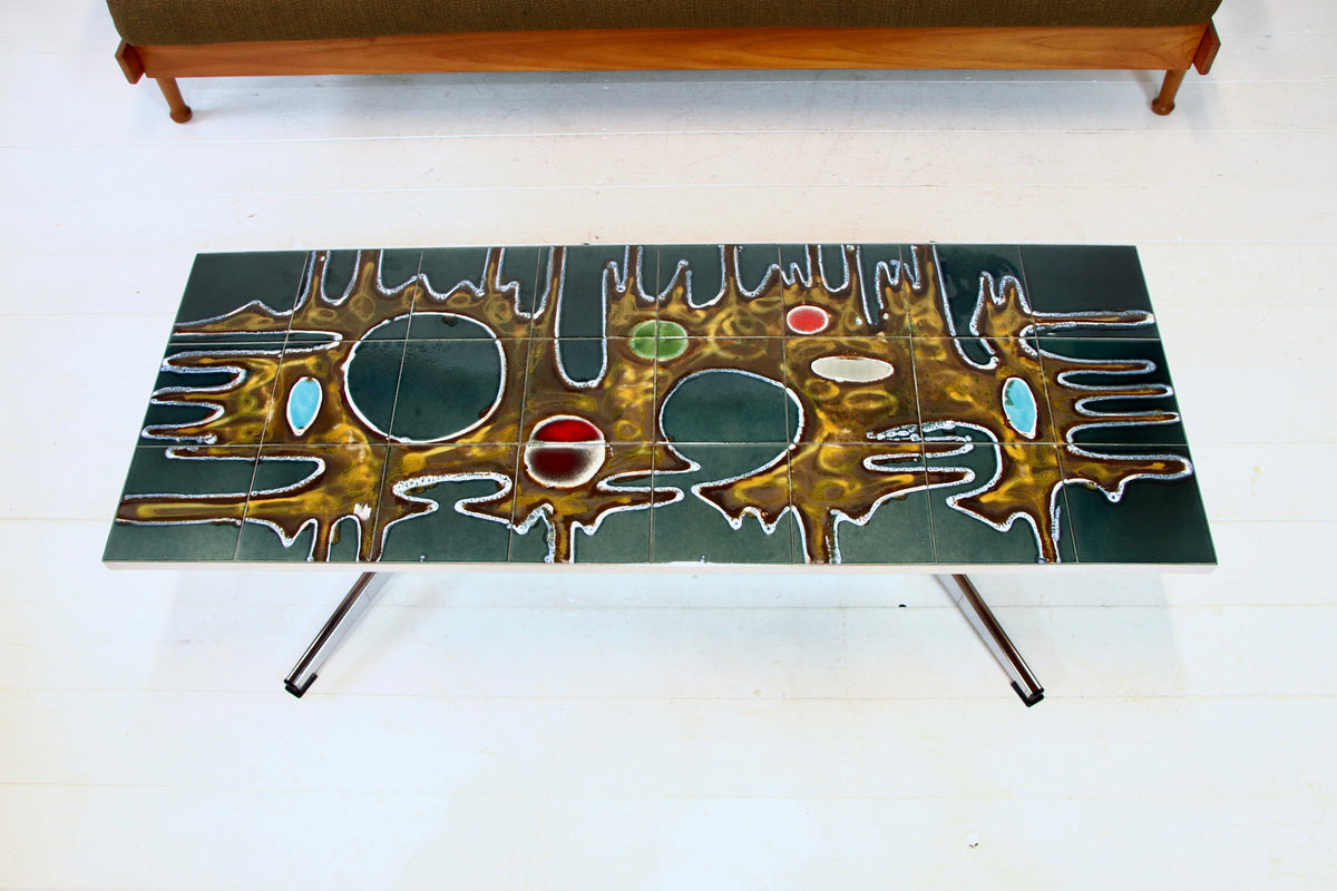 Vintage Belgian Chrome & Tile Coffee Table by Juliette Belarti