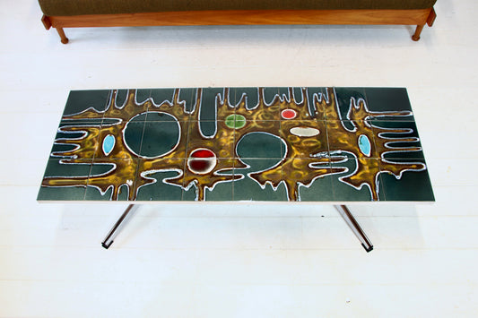 SOLD - Vintage Belgian Chrome & Tile Coffee Table by Juliette Belarti