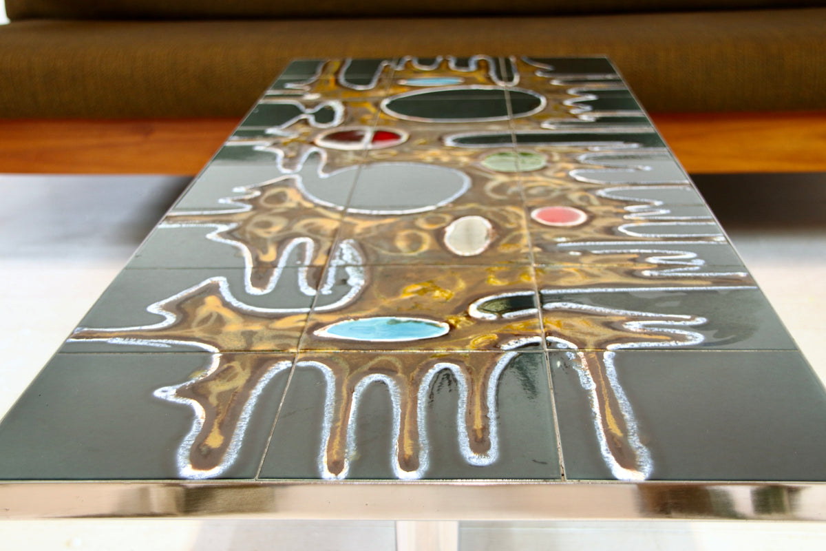 Vintage Belgian Chrome & Tile Coffee Table by Juliette Belarti