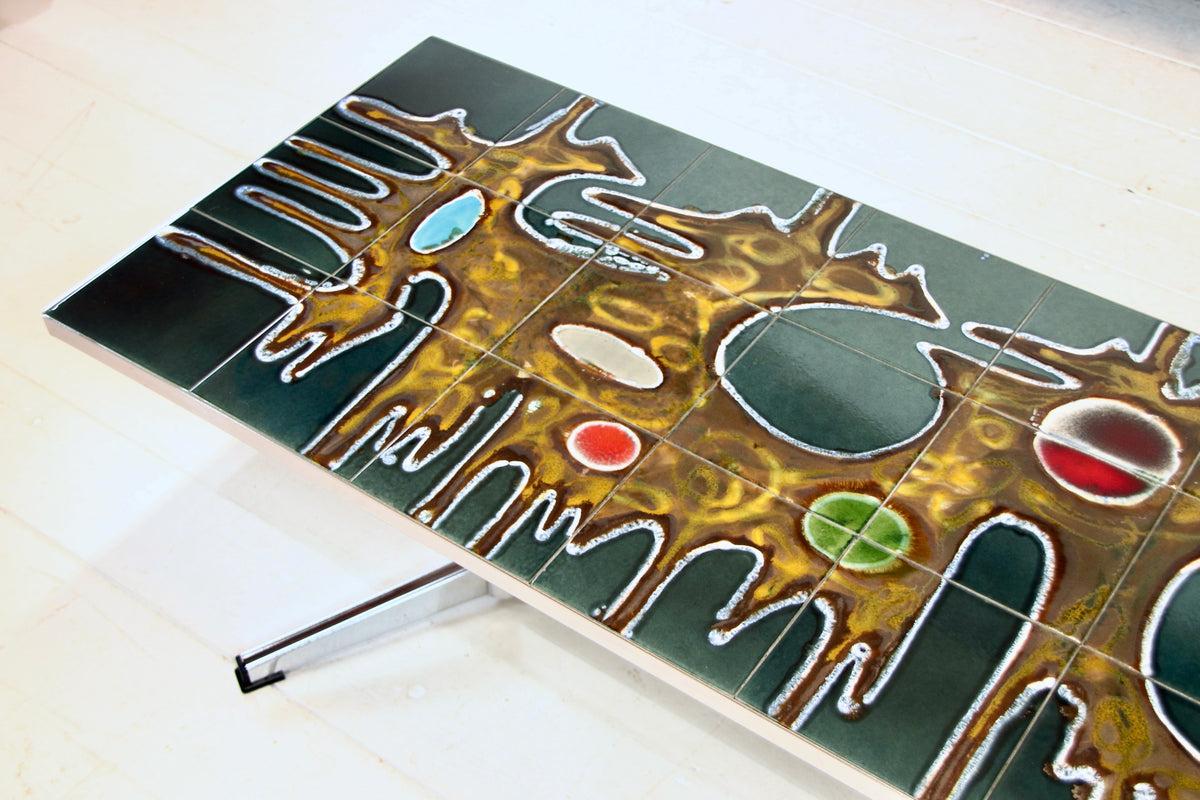 Vintage Belgian Chrome & Tile Coffee Table by Juliette Belarti