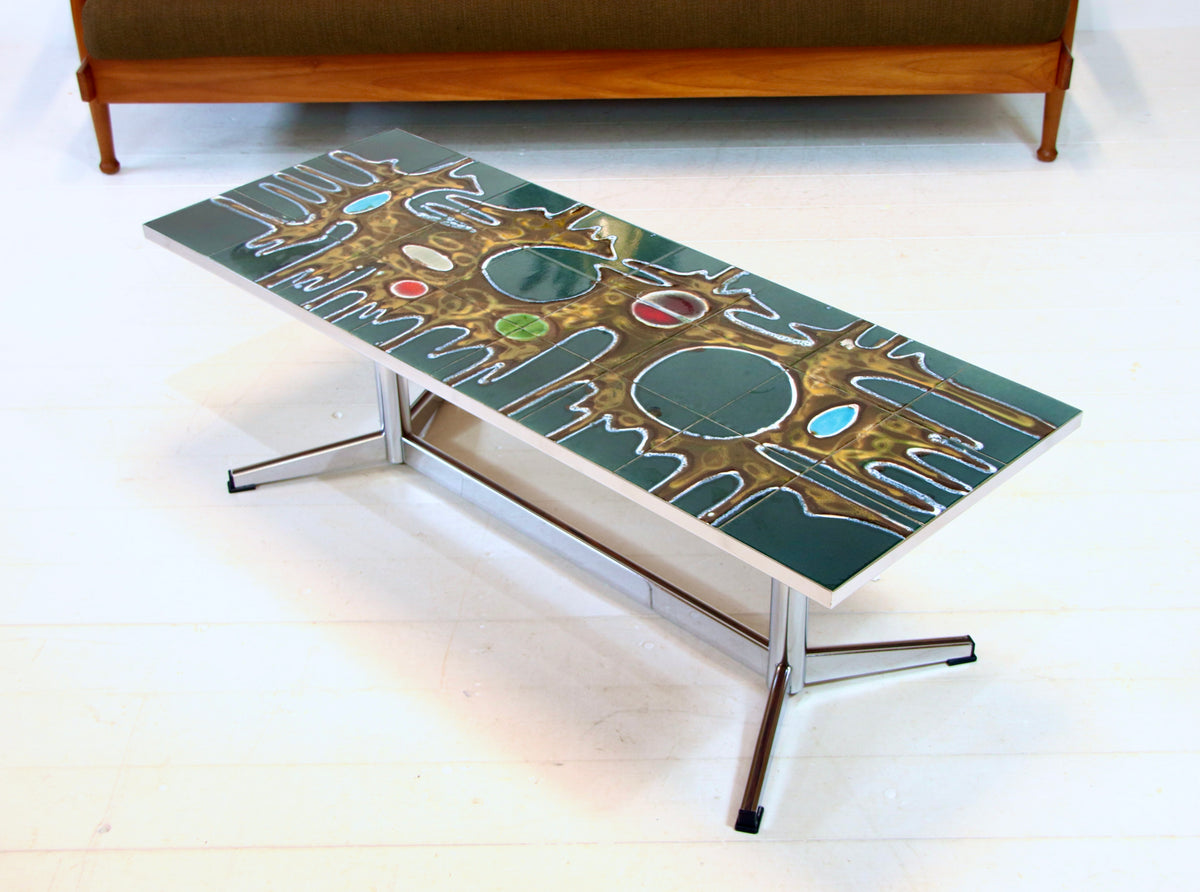 Vintage Belgian Chrome & Tile Coffee Table by Juliette Belarti